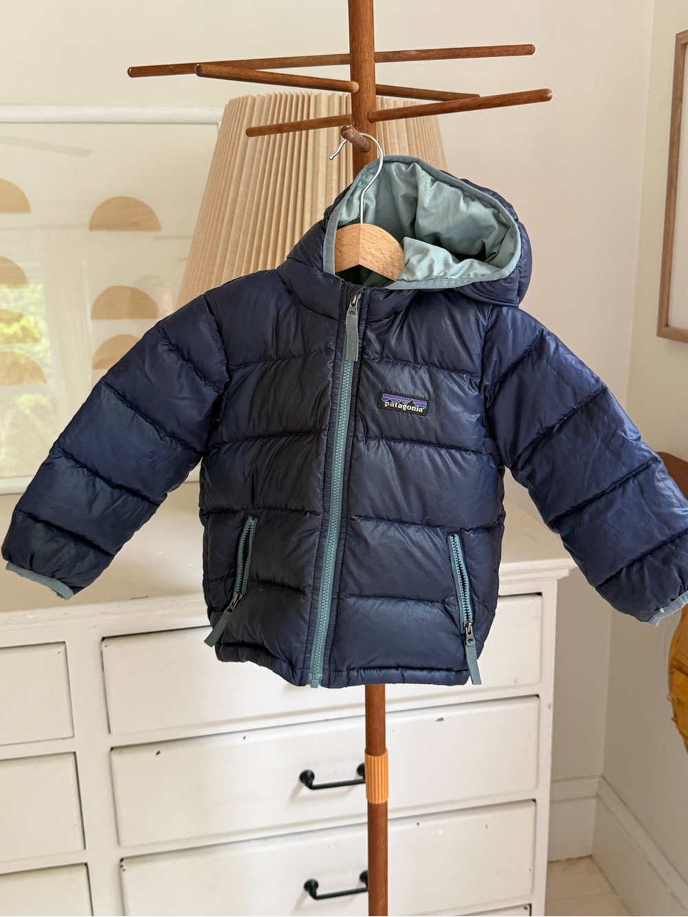 Patagonia Two-Tone Blue Hooded Puffer Jacket - Kids